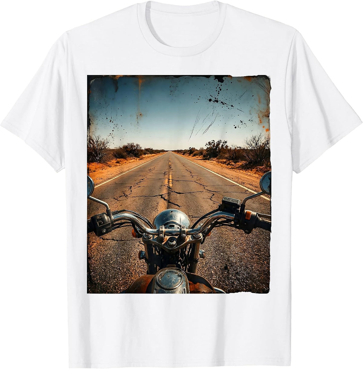 Open Road Horizon Motorcycle Rider POV Graphic T-Shirt - White