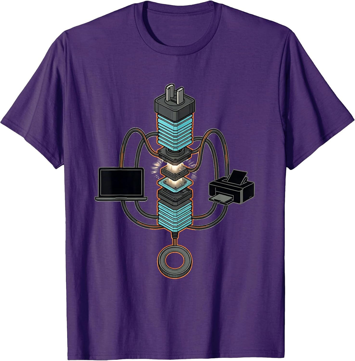 Exploded Charging Station IT Support Humor Tech Geek T-Shirt - Purple