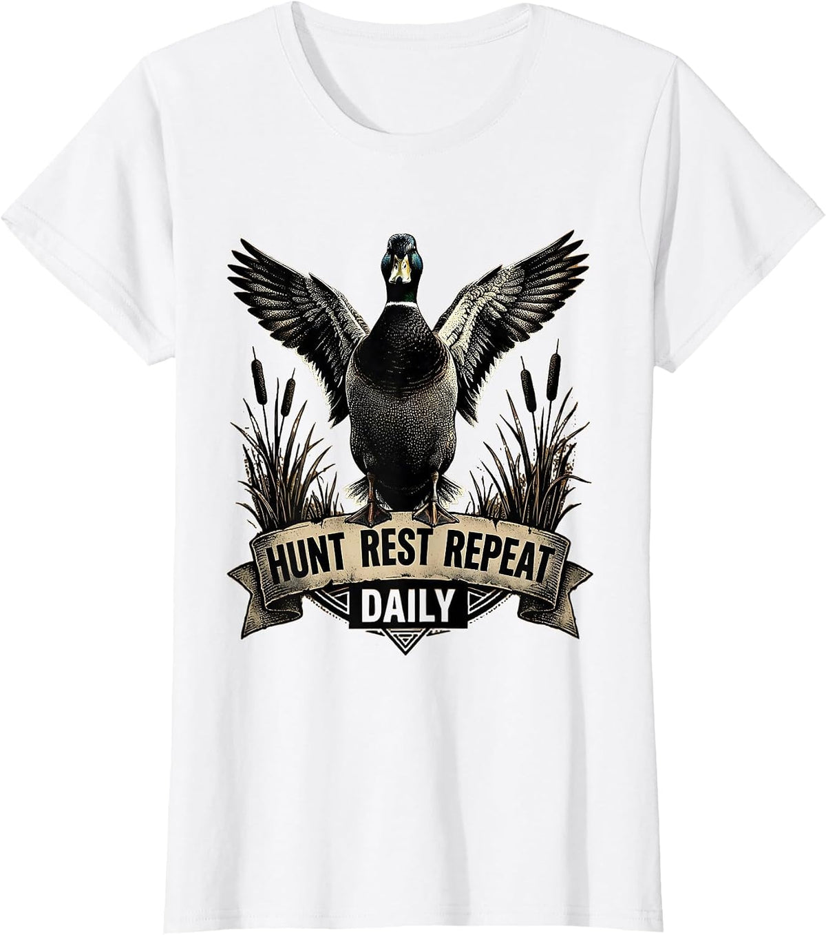 Duck Camo Hunt Rest Repeat Daily Design T-Shirt - White