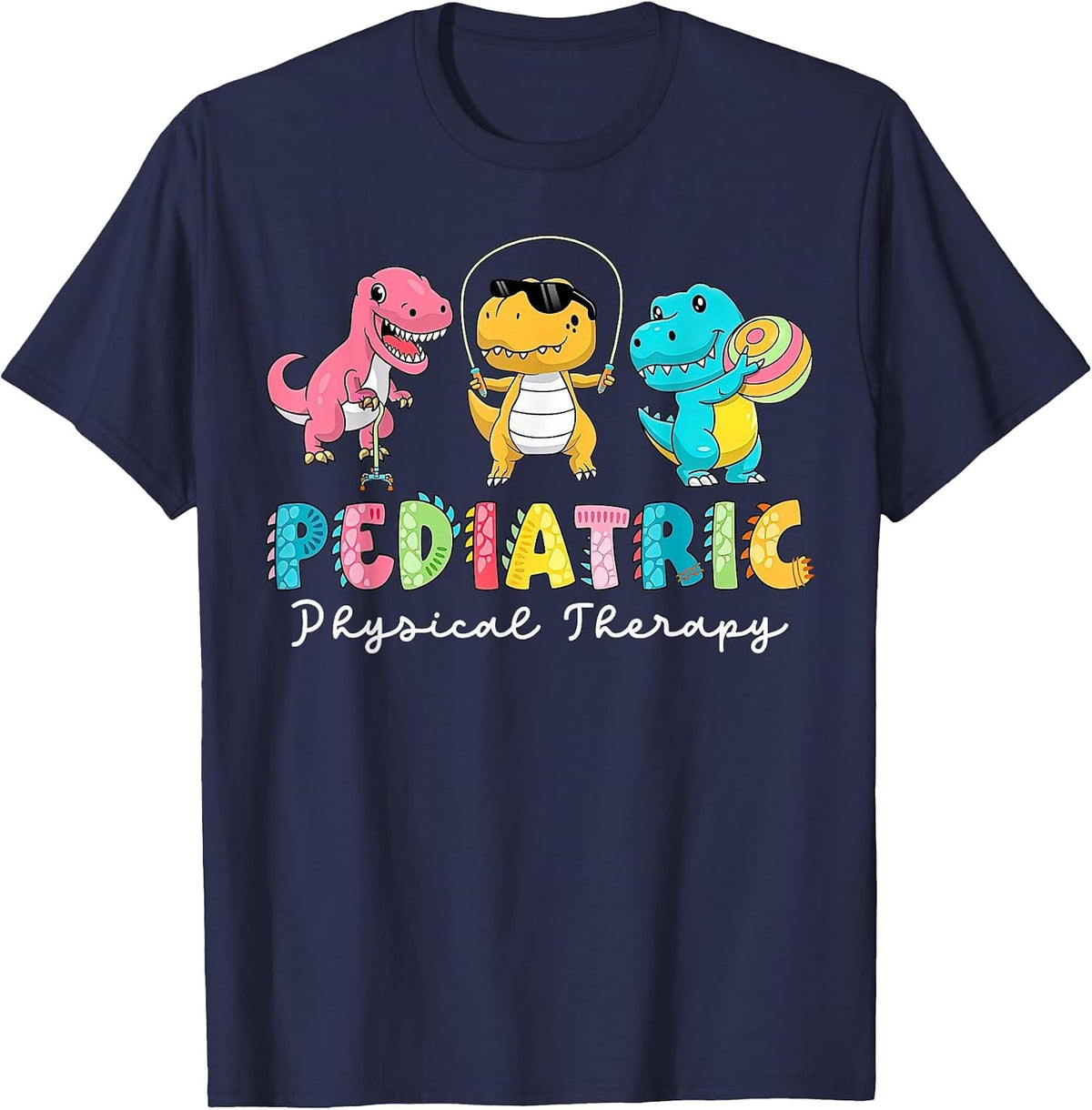 Pediatric Physical Therapy Dinosaur PT Physical Therapist T-Shirt - Navy Blue