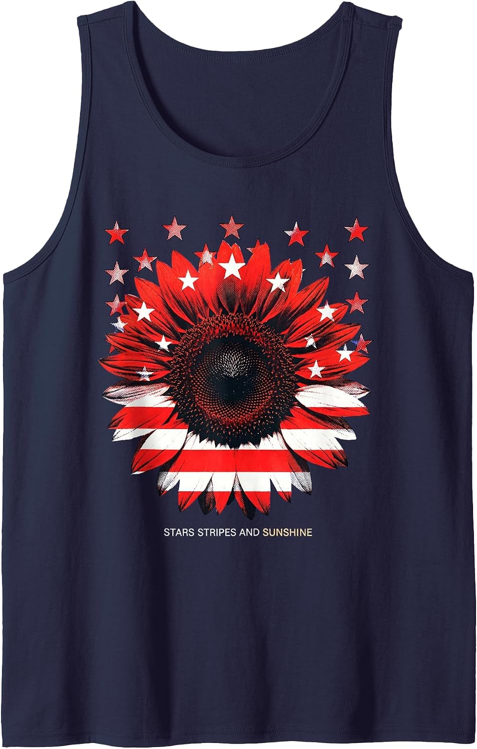 Stars Stripes and Sunshine Red White Blue Design Tank Top - Navy Blue