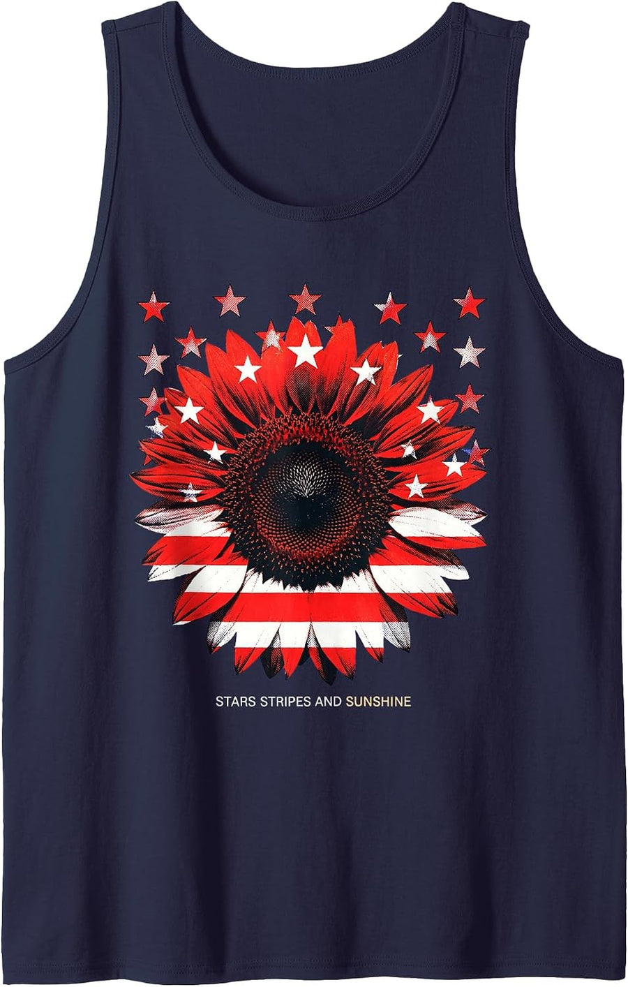 Stars Stripes and Sunshine Red White Blue Design Tank Top - Navy Blue
