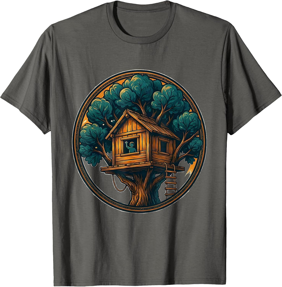 Hello From the Treehouse Cute Kids Climbing Design T-Shirt - Asphalt Grey