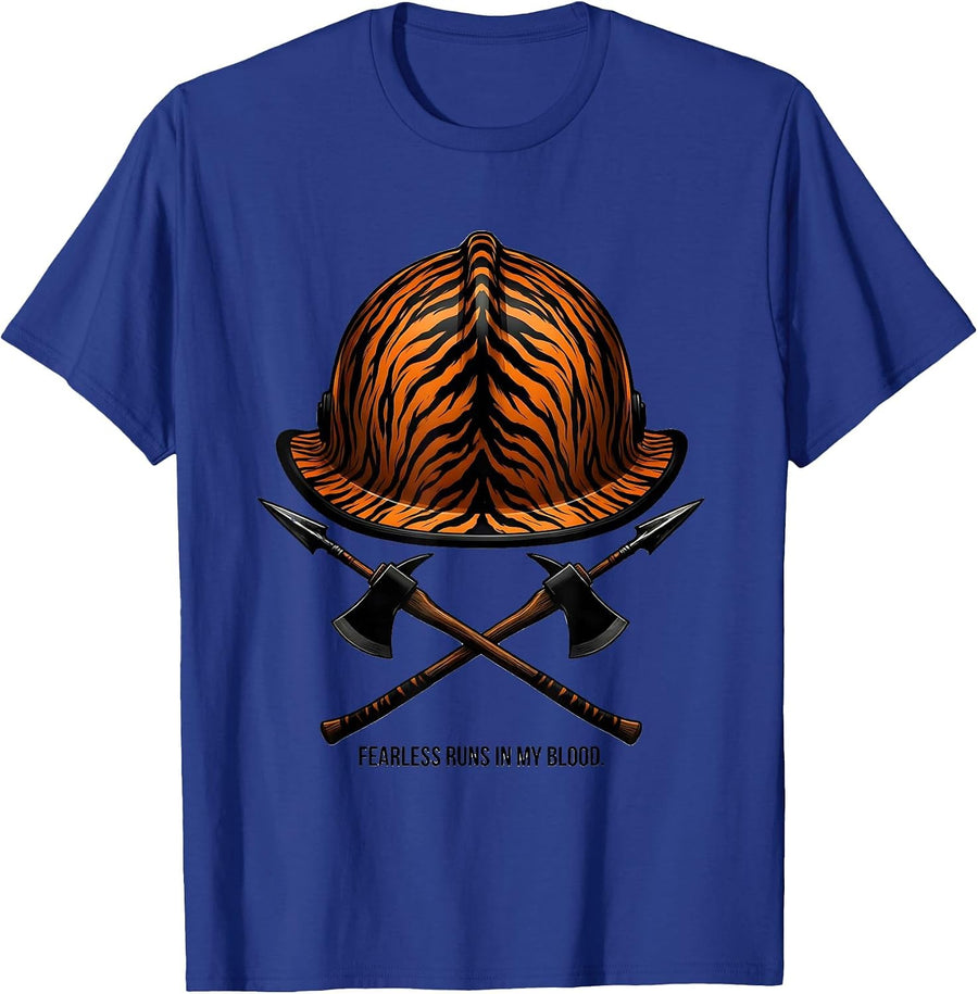 Fearless Runs In My Blood Firefighter Design T-Shirt - Royal Blue