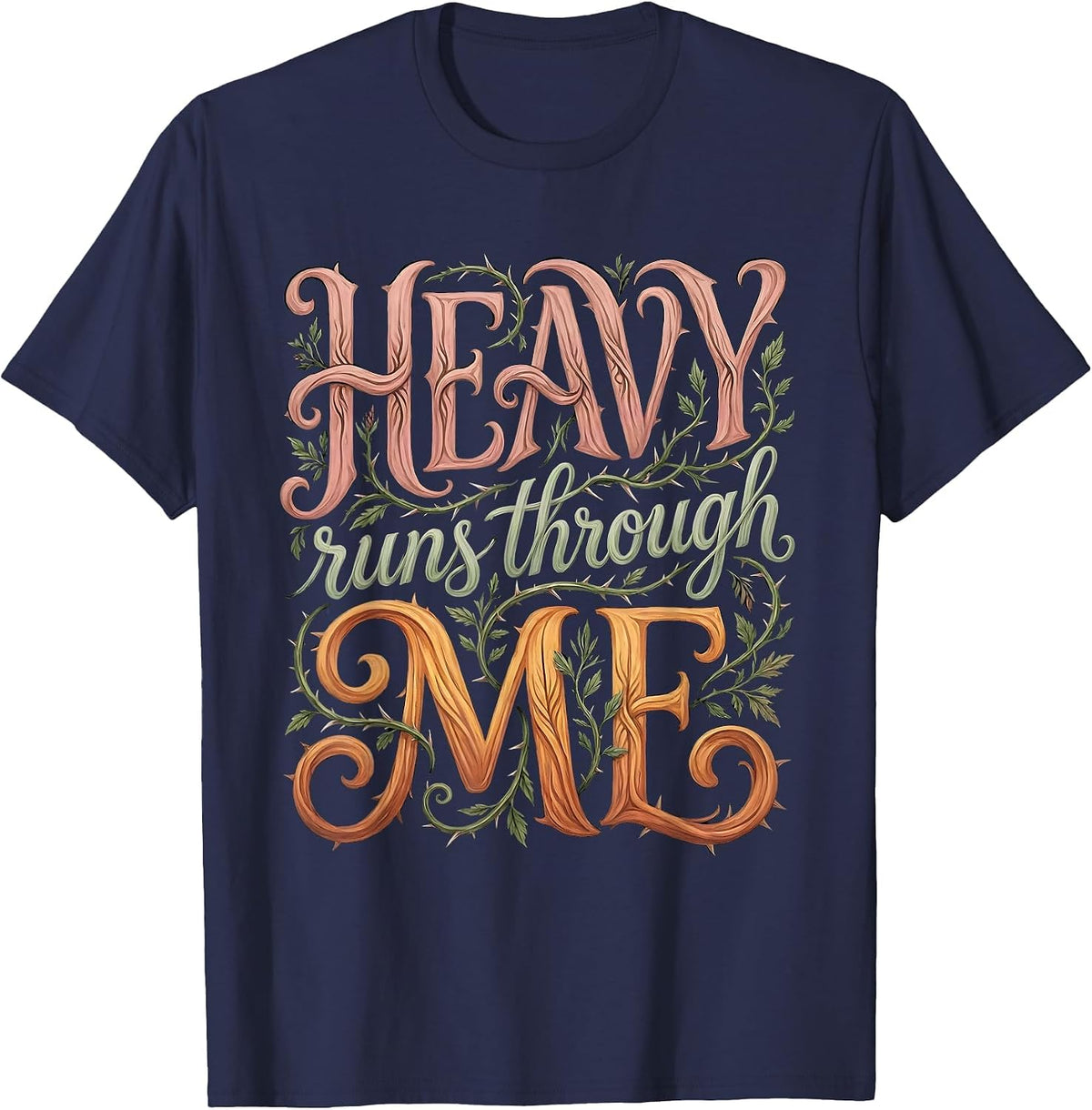 Men's Heavy Runs Through Me Death Metal Design T-Shirt - Navy Blue