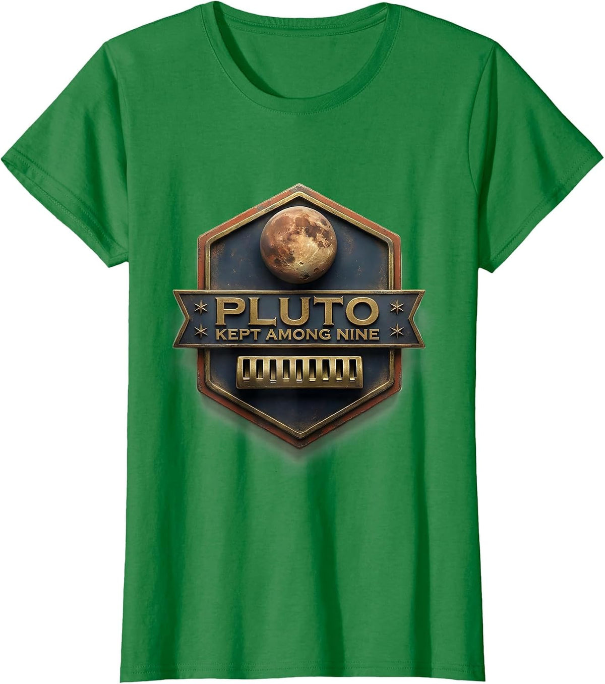 Women's Pluto, Kept Among Nine Funny Retro Astronomy Space Science T-Shirt - Kelly Green