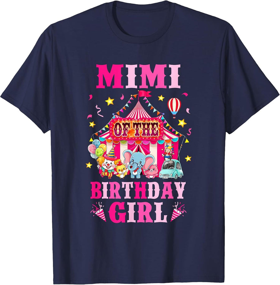 Mimi of The Birthday Girl Circus Carnival Family Party T-Shirt - Navy Blue