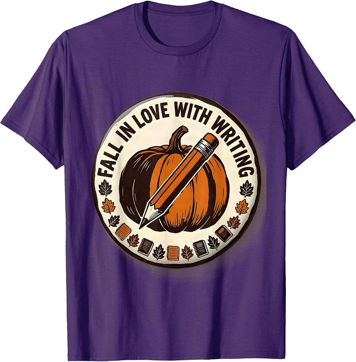 Fall In Love With Writing Retro Pumpkin Teacher Autumn Humor T-Shirt - Purple