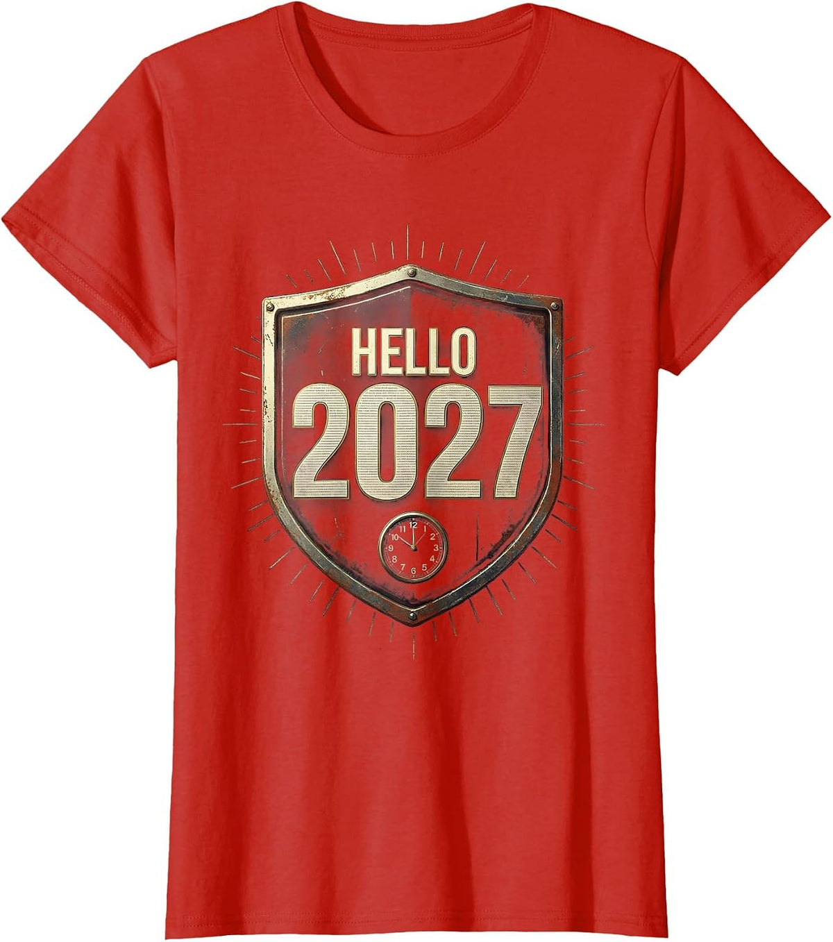 Women's Hello 2027 Vintage Family Matching New Year Eve Keepsake T-Shirt - Red