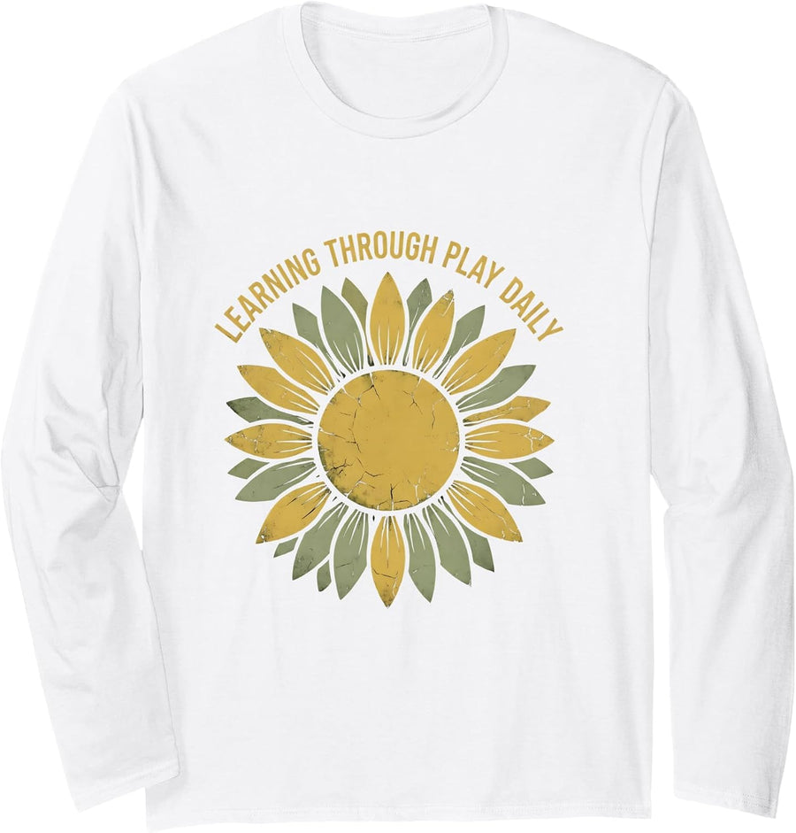 Learning Through Play Daily Pre-K Design Long Sleeve T-Shirt - Adult Unisex White