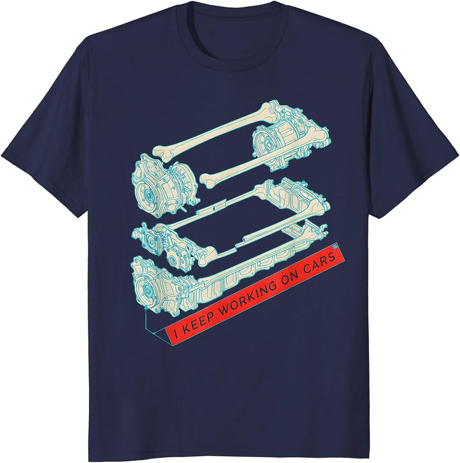 I Keep Working On Cars Funny Mechanic Garage Car Guy Humor T-Shirt - Navy Blue