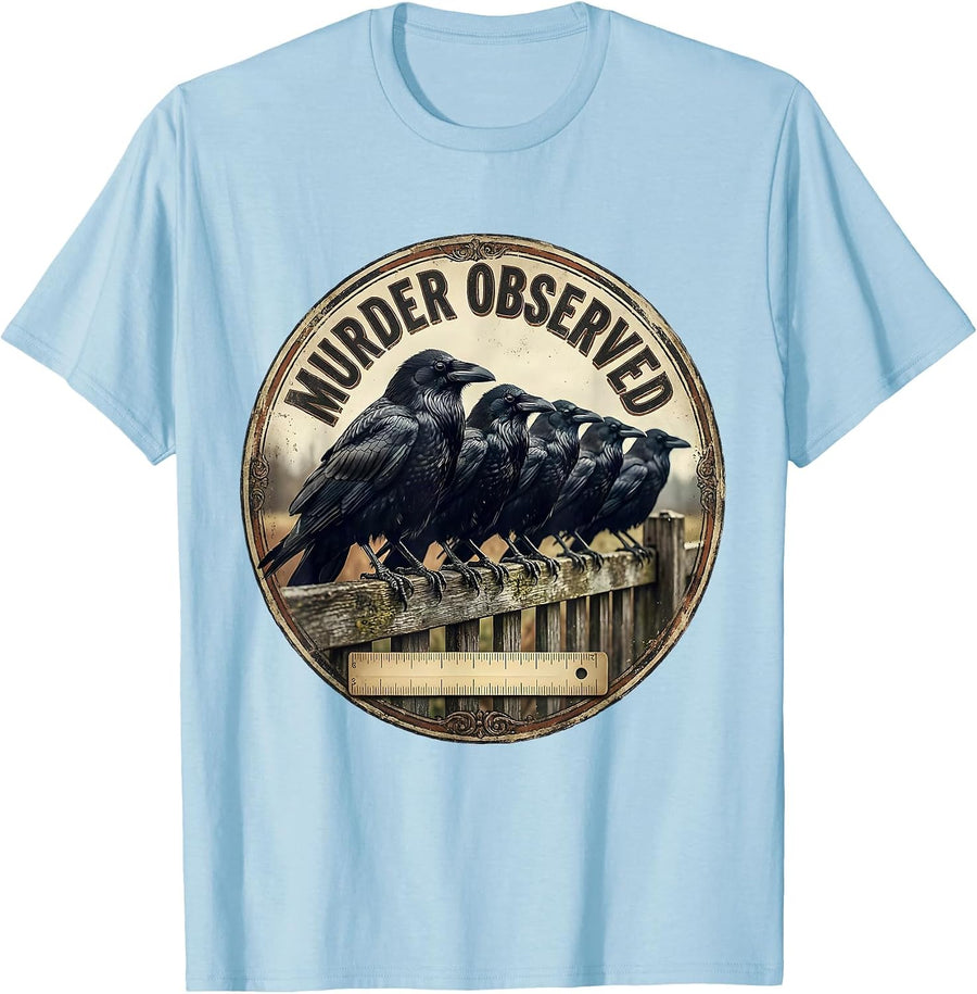 Men's Murder Observed Vintage Crow Dark Humor Gothic Bird Lover T-Shirt - Baby Blue