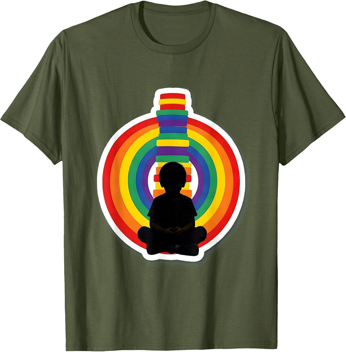 Autism Awareness Colorful Tower Builder Design T-Shirt - Olive Green