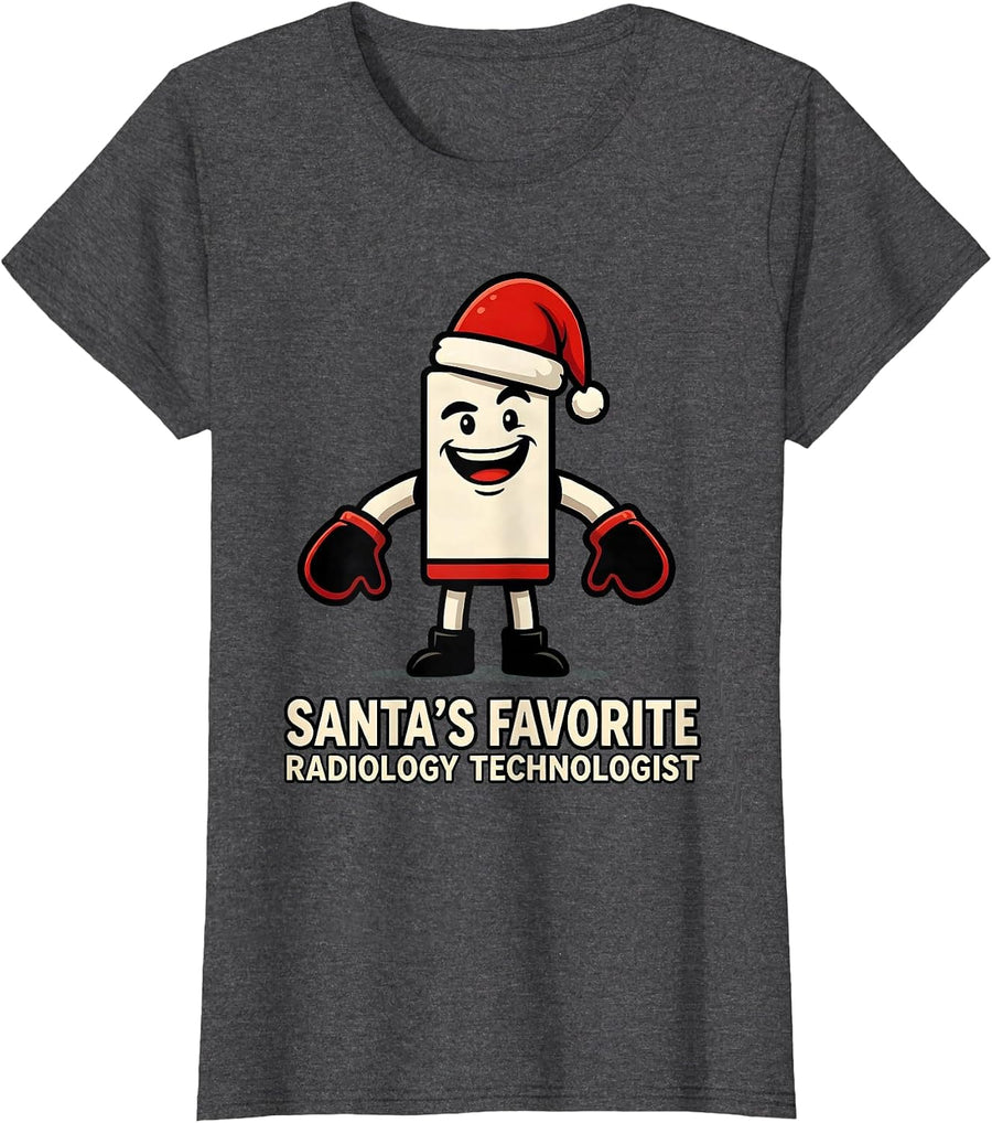 Women's Santa's Favorite Radiology Technologist Funny T-Shirt - Dark Heather Grey