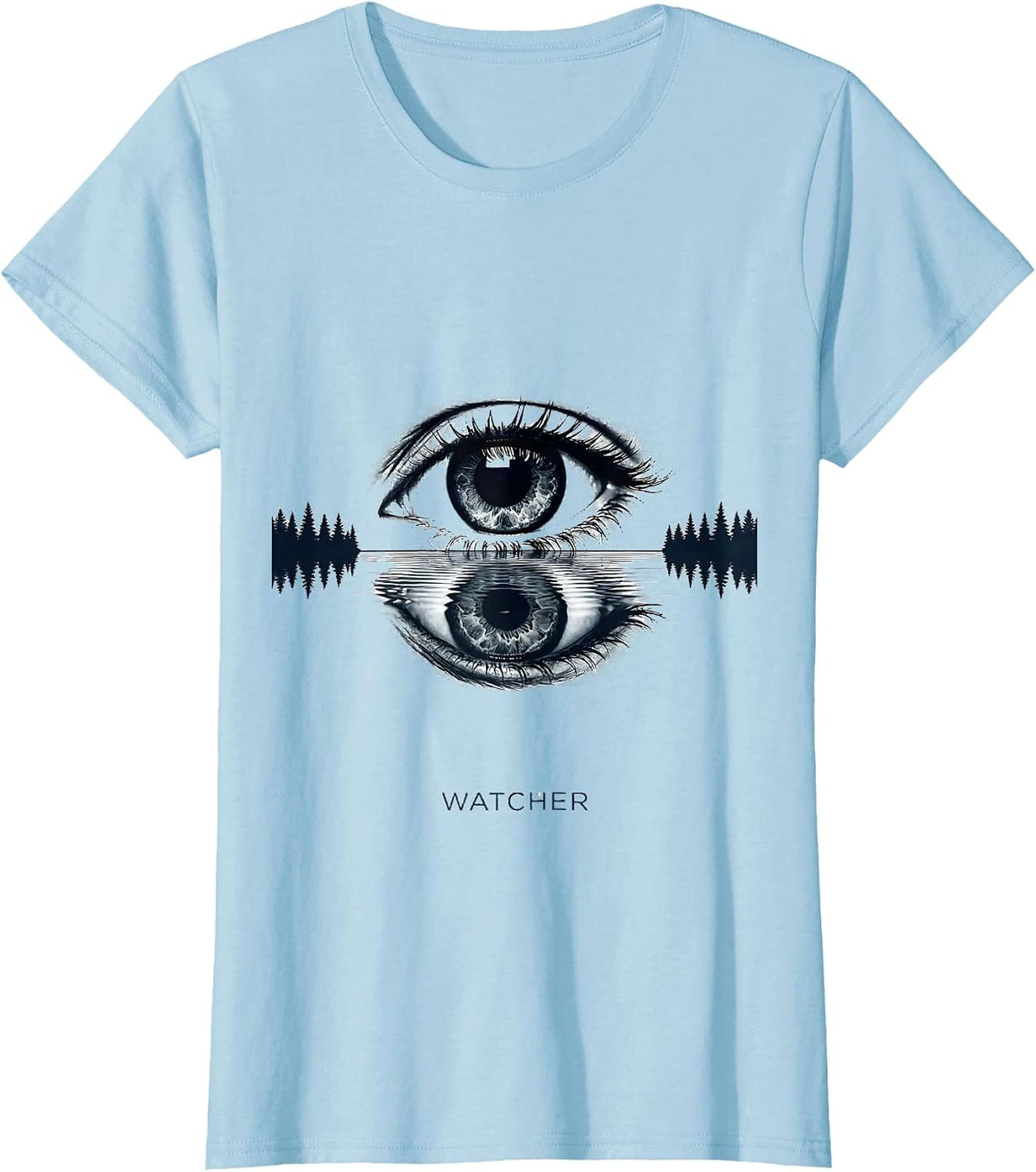 Watcher Minimalist Nature Reflection Forest Wildlife Outdoor T-Shirt - Baby Blue