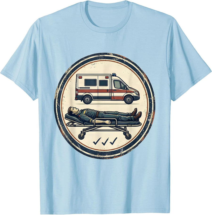 Men's Sealed Ambulance Badge Vintage EMT Paramedic Crew T-Shirt - Baby Blue