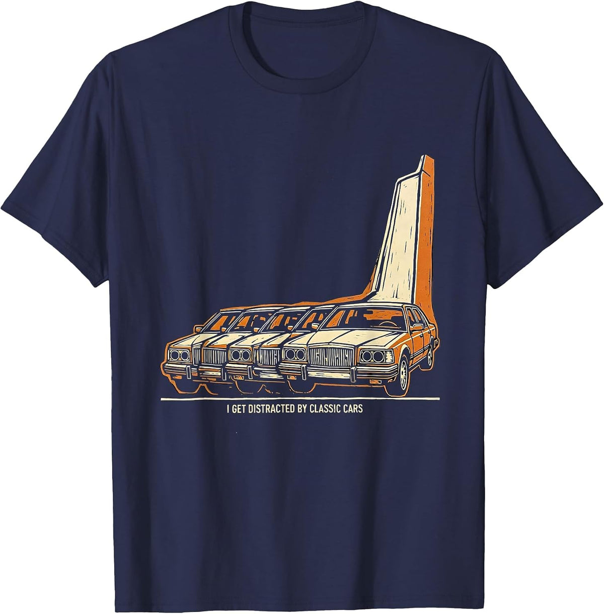 Men's I Get Distracted By Classic Cars Funny Classic Car Guy T-Shirt - Navy Blue