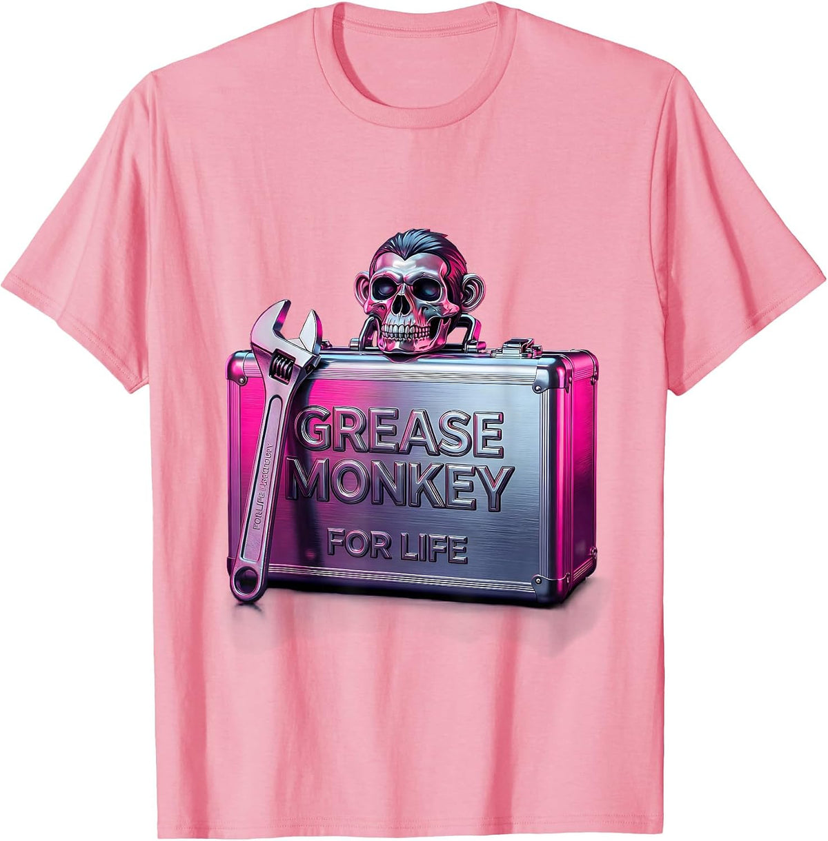 Men's Grease Monkey For Life Mechanic Design T-Shirt - Pink