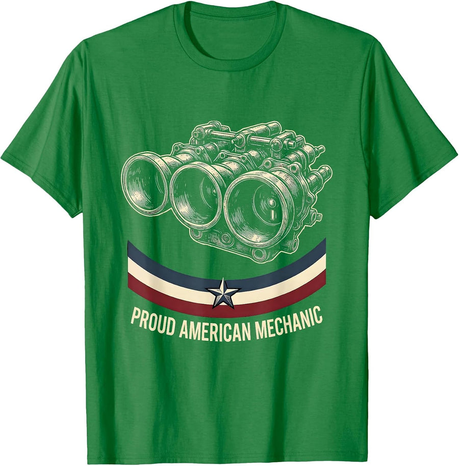 Men's Proud American Mechanic Patriotic Mechanic USA Flag Gift T-Shirt - Kelly Green