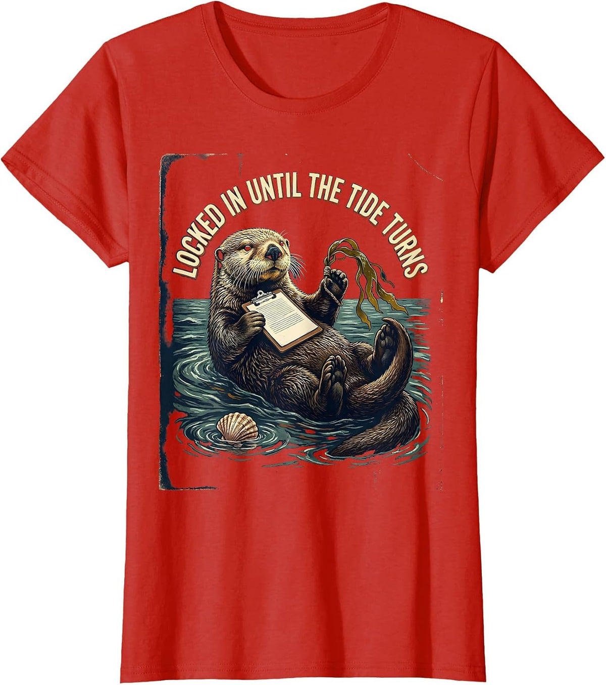 Locked In Until The Tide Turns Vintage Funny Sloth Meme T-Shirt - Red