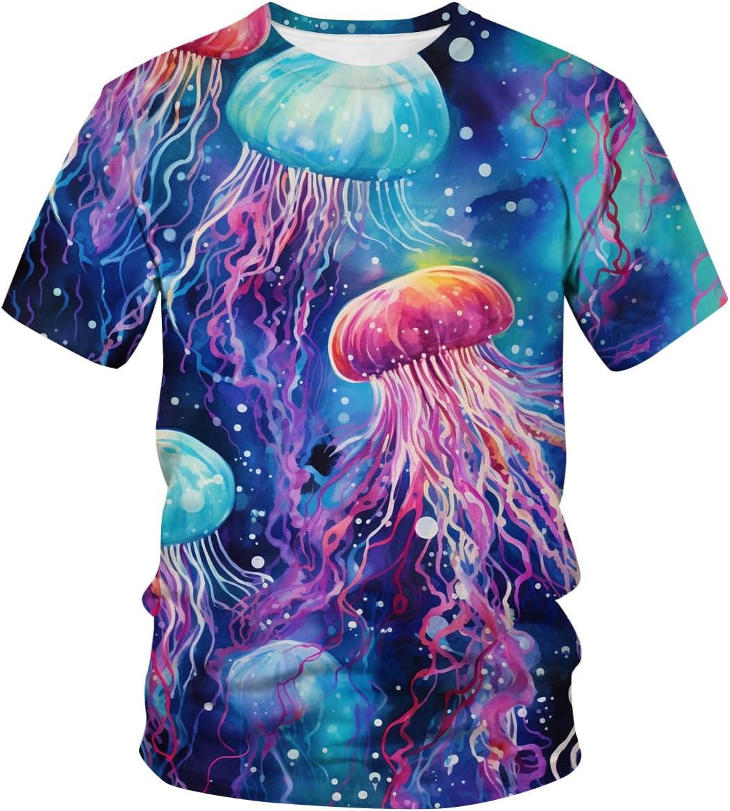 Tie Dye Jellyfish Fashion Short Sleeve T-Shirt - Multi2