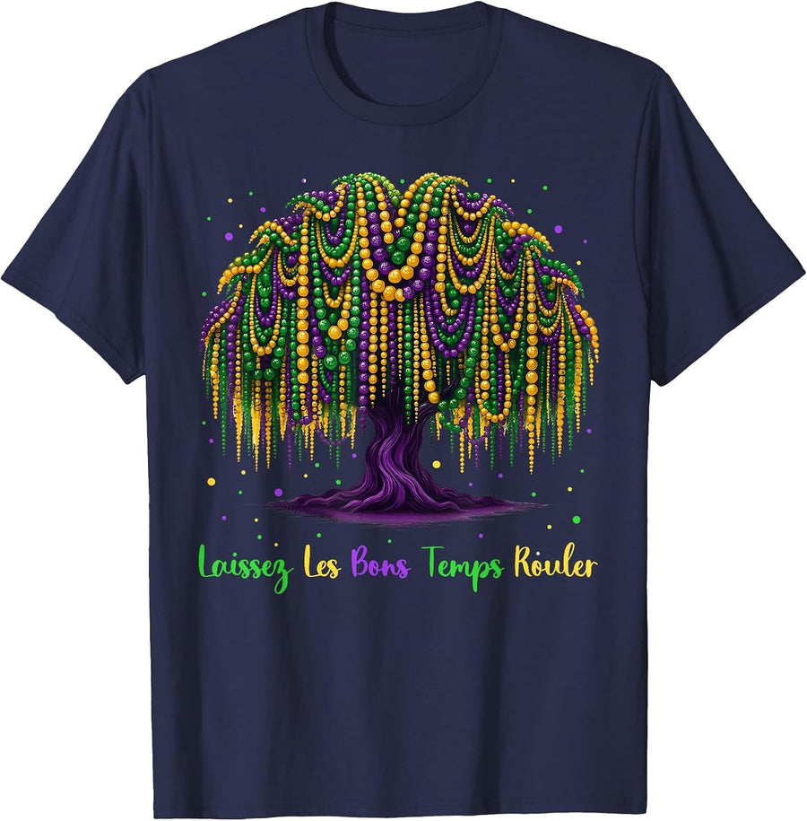 Mardi Gras Bead Tree Carnival New Orleans for Women Men Kid T-Shirt - Navy Blue