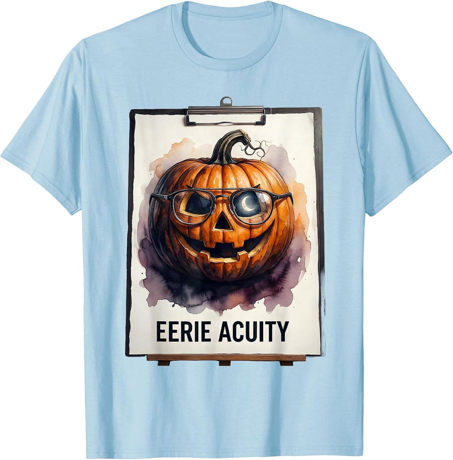 Men's Eerie Acuity Watercolor Halloween Optometrist Eye Doctor T-Shirt - Baby Blue