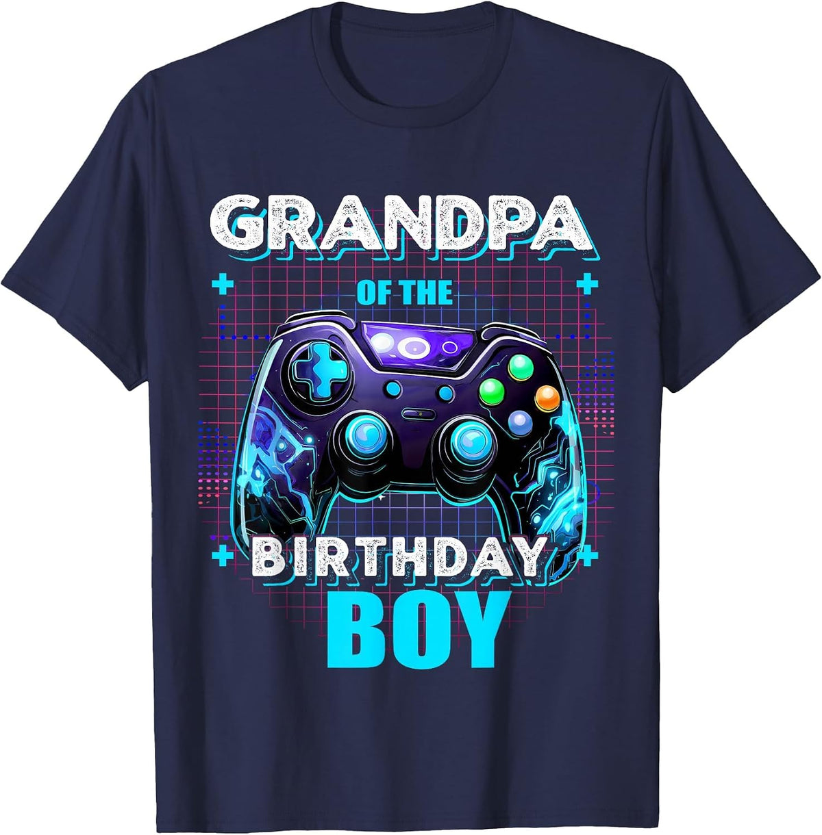 Grandpa of the Birthday Boy Matching Video Gamer Party T-Shirt - Navy Blue