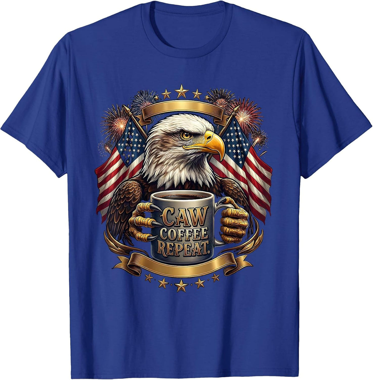 Men's Caw Coffee Repeat Funny Crow Bird Lover Design T-Shirt - Royal Blue