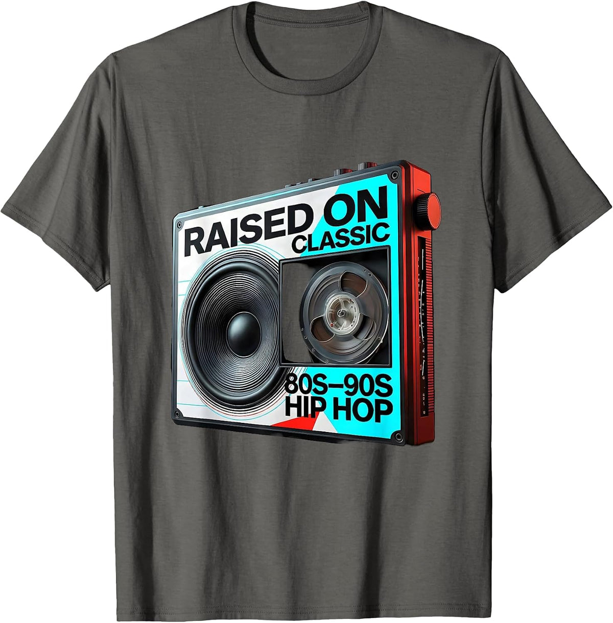 Raised On Classic 80s 90s Hip Hop Retro Streetwear T-Shirt - Asphalt Grey