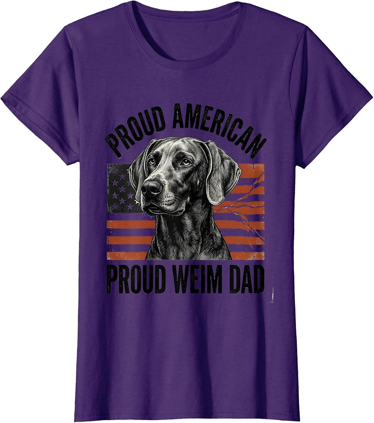 Women's Proud American, Proud Weim Dad Patriotic Weimaraner Dog T-Shirt - Purple