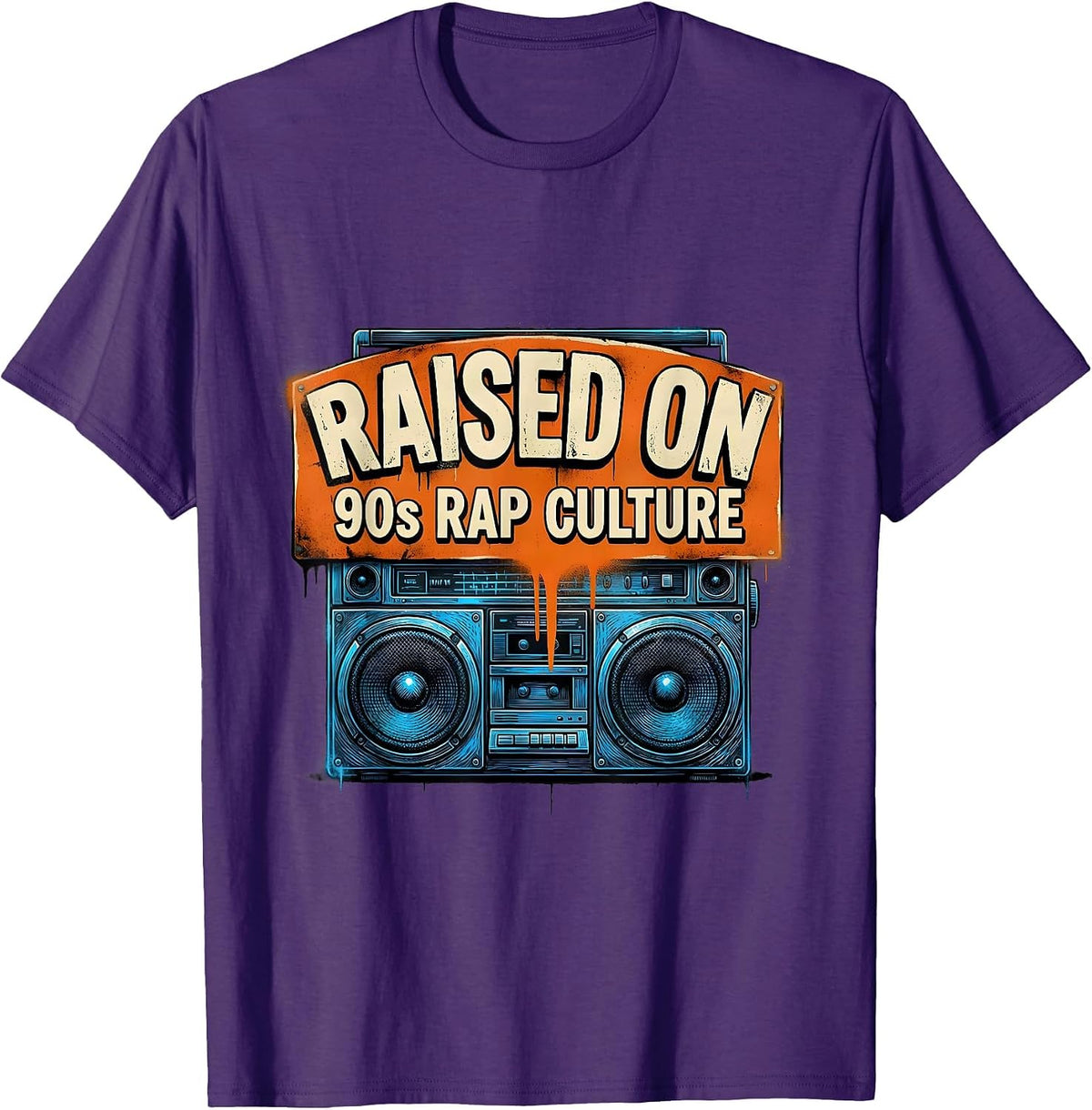 Men's Raised On 90s Rap Culture Graffiti Old School Hip Hop T-Shirt - Purple
