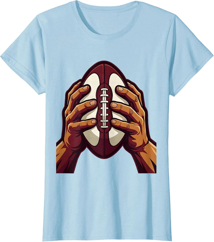 Women's Rugby Ball Grip Closeup Illustration T-Shirt - Baby Blue