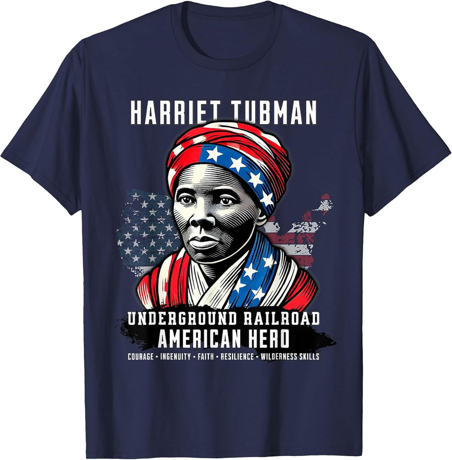Harriet Tubman Underground Railroad American Hero History T-Shirt - Navy Blue
