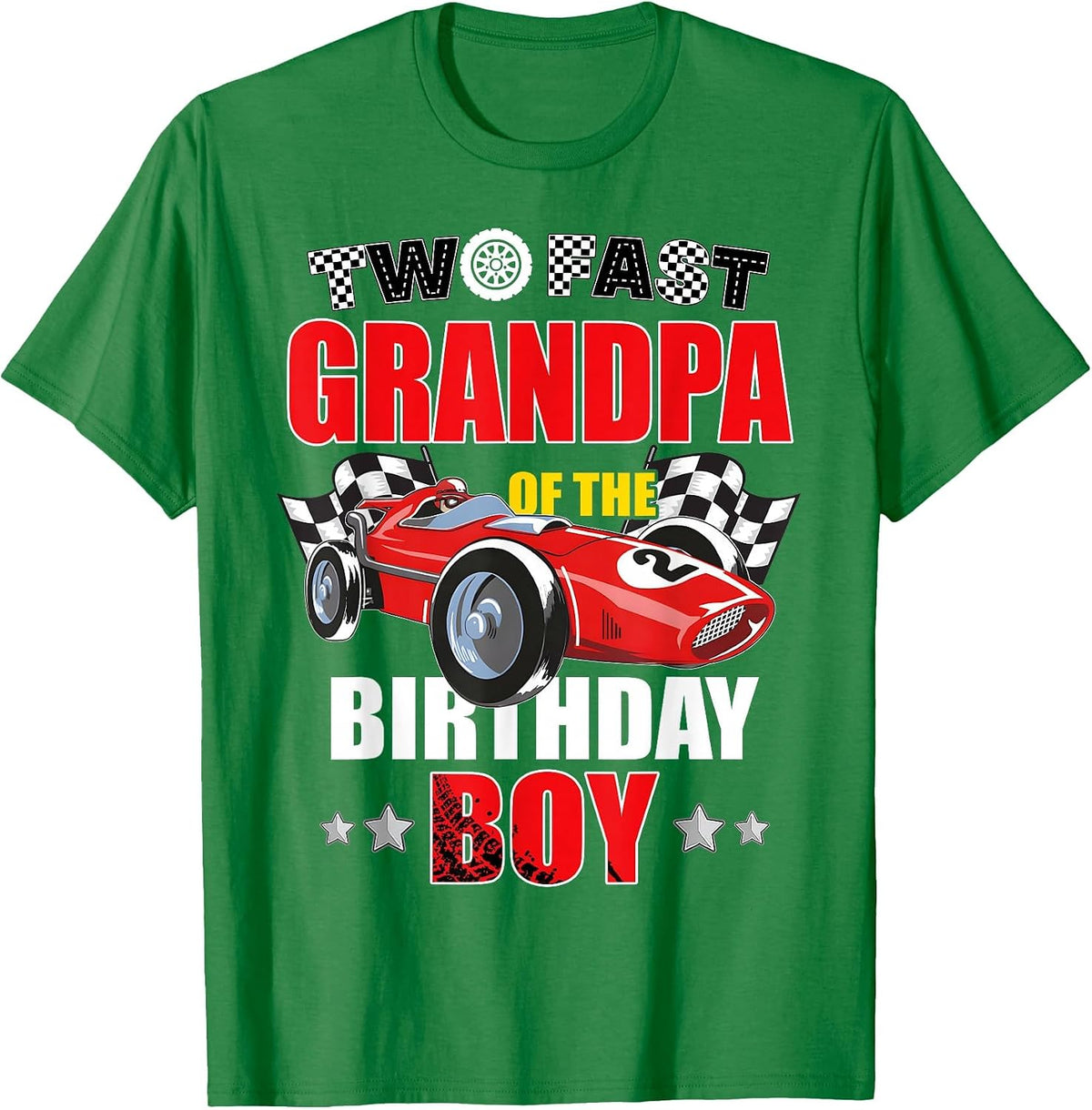 Grandpa of The Two Fast 2nd Birthday Boy Racing Car Family T-Shirt, Men, Kelly Green, Large - As Pictured