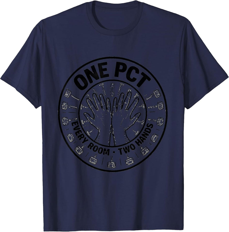 One PCT Every Room Two Hands Funny Patient Care Technician T-Shirt - Navy Blue