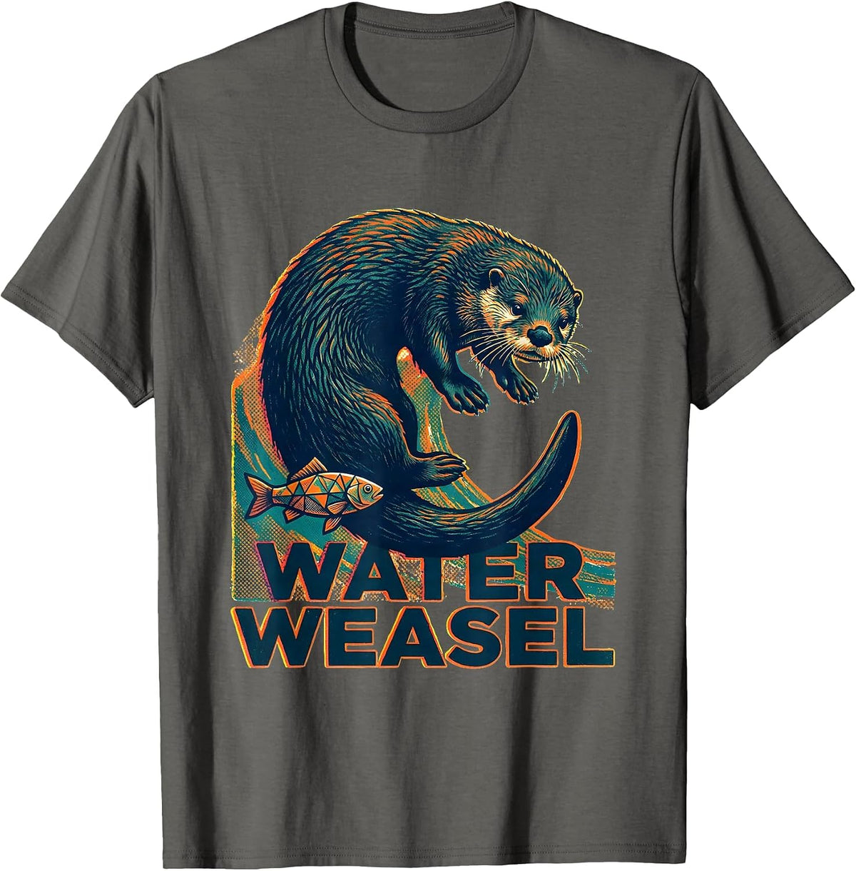 Water Weasel Funny Animal Meme Animal Lover Humor T-Shirt - Asphalt Grey
