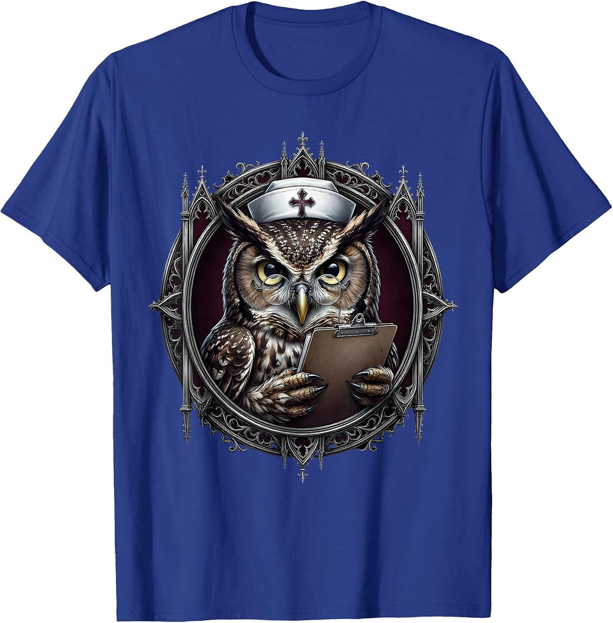 Men's Nurse Owl Halloween Costume Glasses Clipboard T-Shirt - Royal Blue