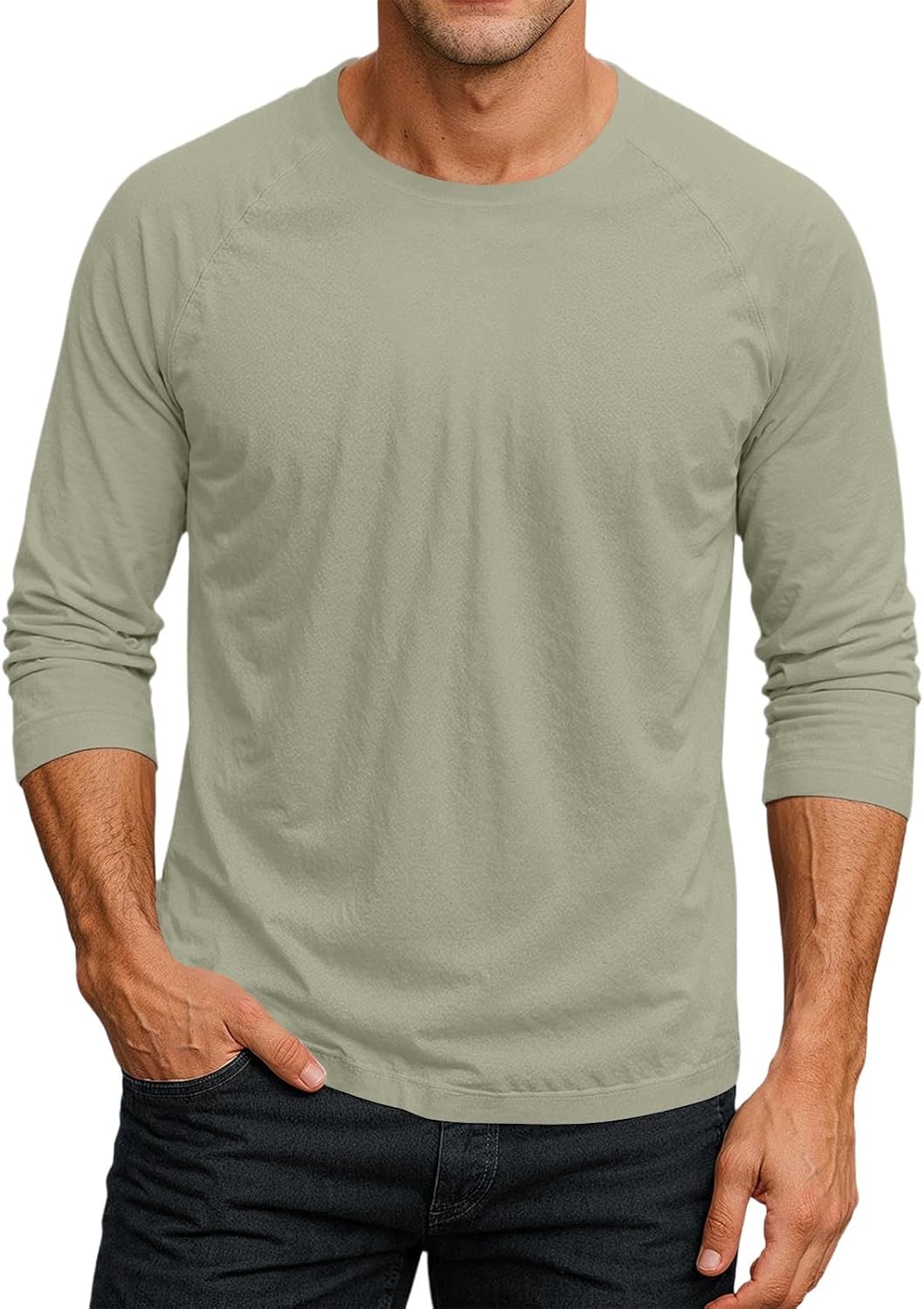 Mens Raglan 3/4 Sleeve Crewneck T-Shirt Solid Casual Fashion Sporty Jersey Baseball Tee Top - 03 Mint Green