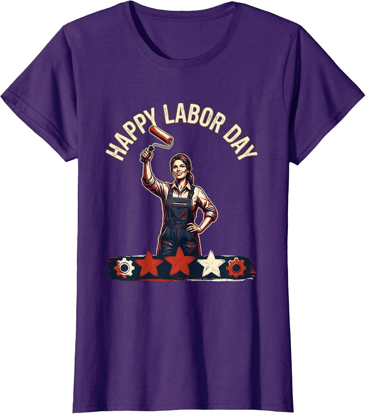 Women's Happy Labor Day Patriotic Woman Emblem Labor Day Weekend T-Shirt - Purple