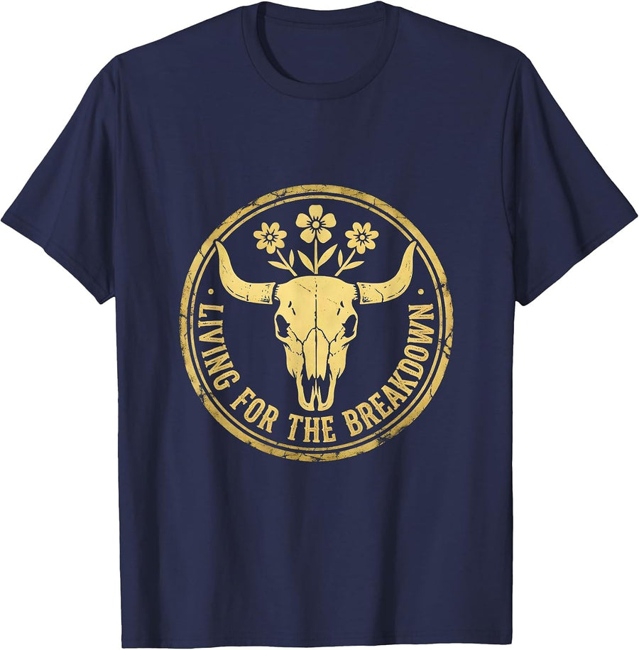Living for the Breakdown Metal Band Graphic Design T-Shirt - Navy Blue