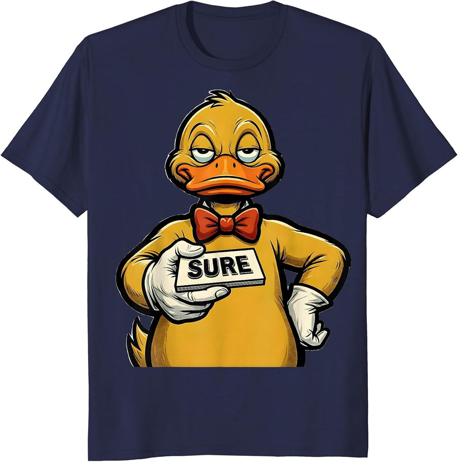 Sure Retro Advertising Mascot Duck Novelty Humor Gift T-Shirt - Navy Blue