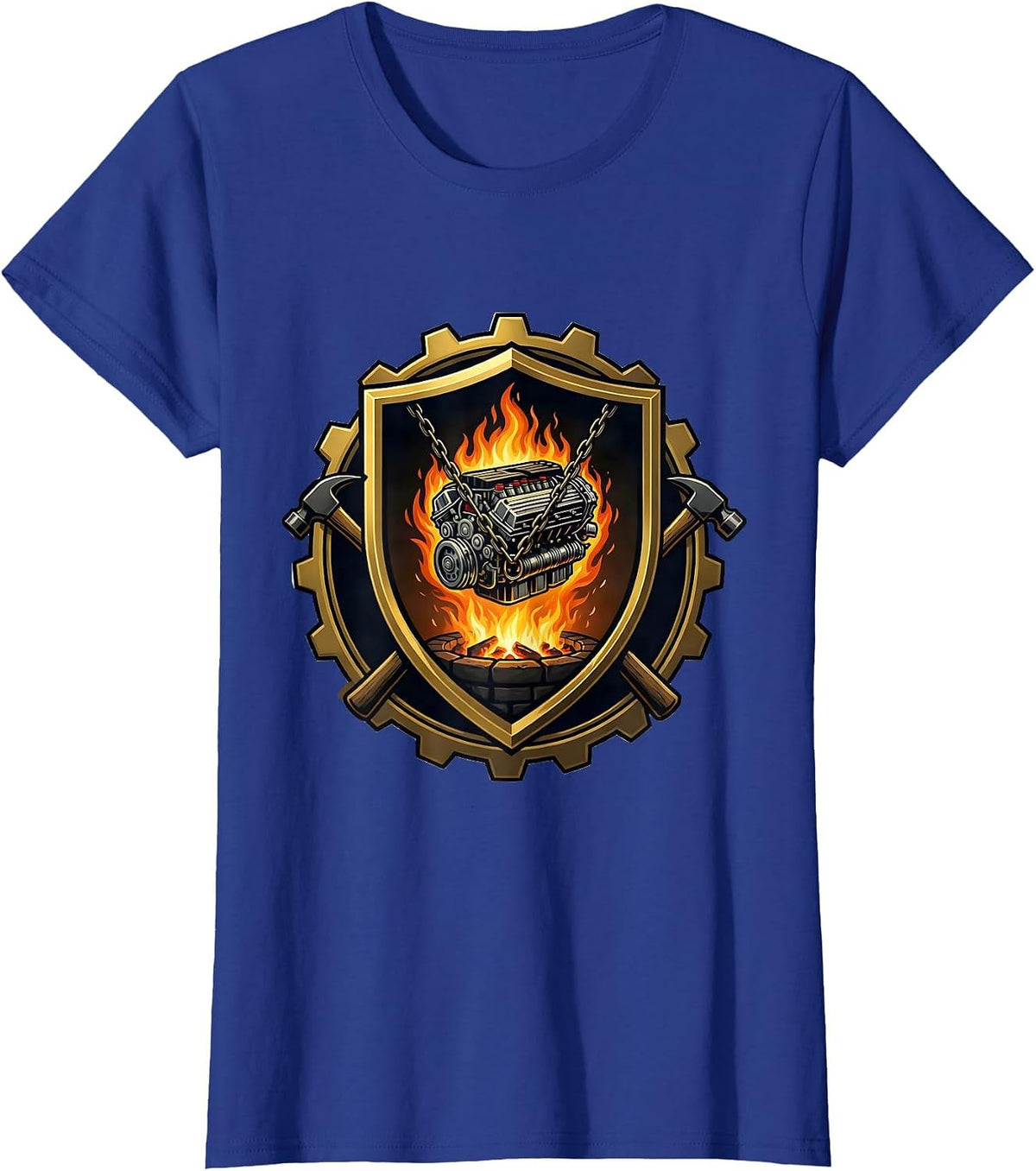 Women's Valley Forge Automotive Car Engine Blacksmith Design T-Shirt - Royal Blue