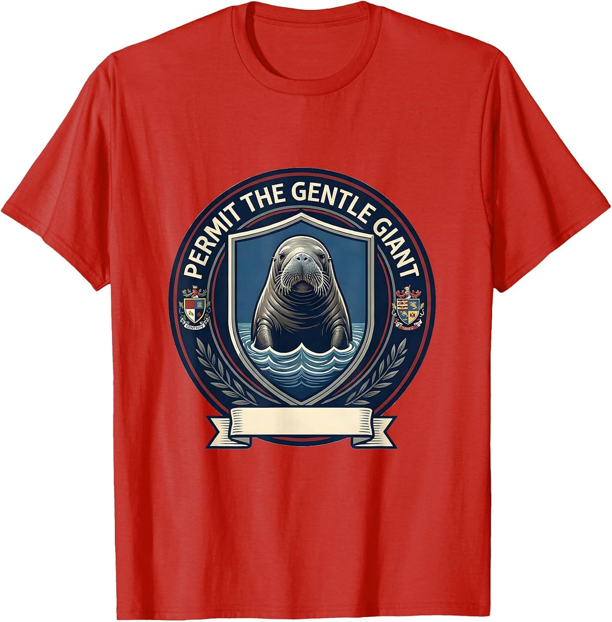 Men's Permit The Gentle Giant Funny Manatee Lover Wildlife Humor T-Shirt - Red