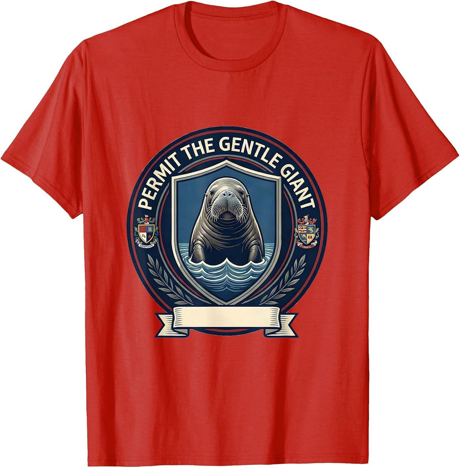 Men's Permit The Gentle Giant Funny Manatee Lover Wildlife Humor T-Shirt - Red