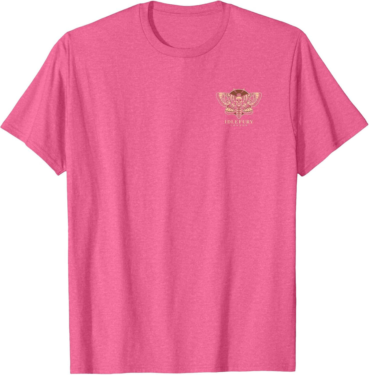 View Back Print Idle Fury Death Moth Skull Moth Butterfly T-Shirt - Pink Heather