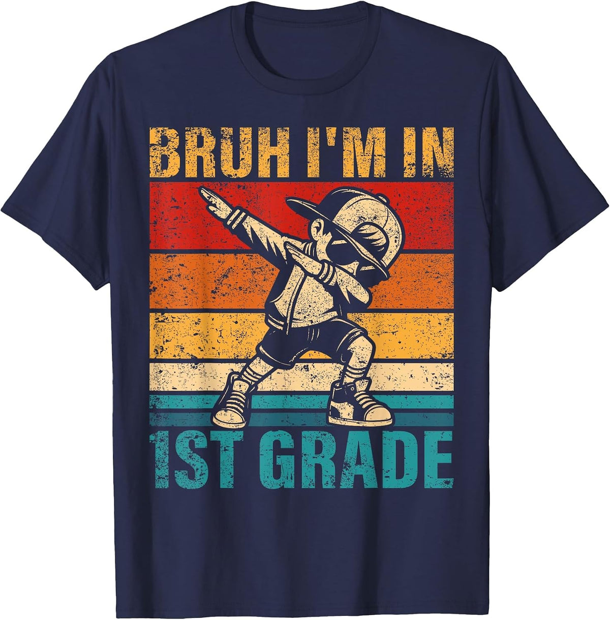 First Grade Dabbing Boy Bruh I'm in 1st Grade Student T-Shirt - Navy Blue