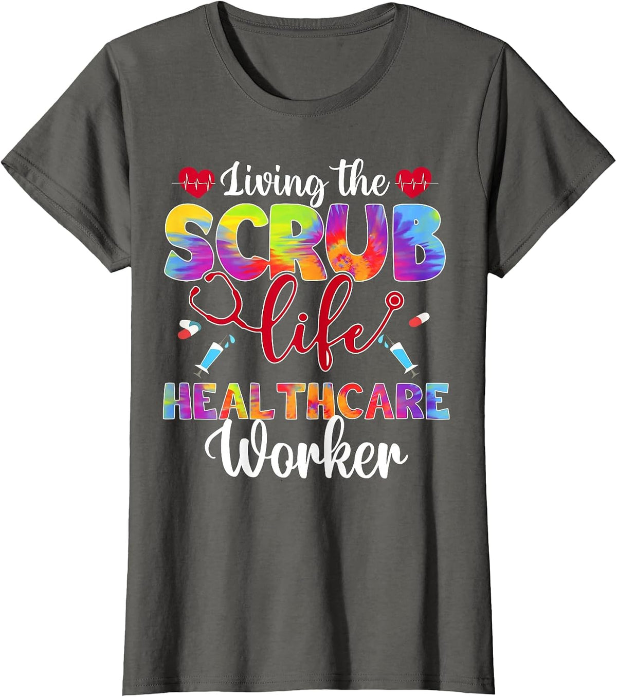 Living The Scrub Life Tie Dye Hippie Healthcare Worker T-Shirt - Asphalt Grey