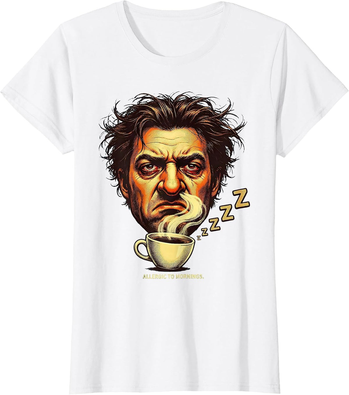 Women's Allergic To Mornings Funny Sleep Lover Design T-Shirt - White