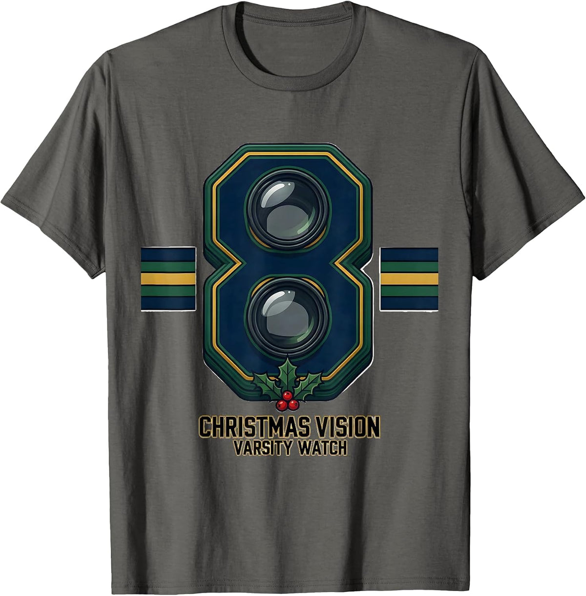 Men's Christmas Vision Varsity Watch Funny Optometrist Eye Doctor T-Shirt - Asphalt Grey